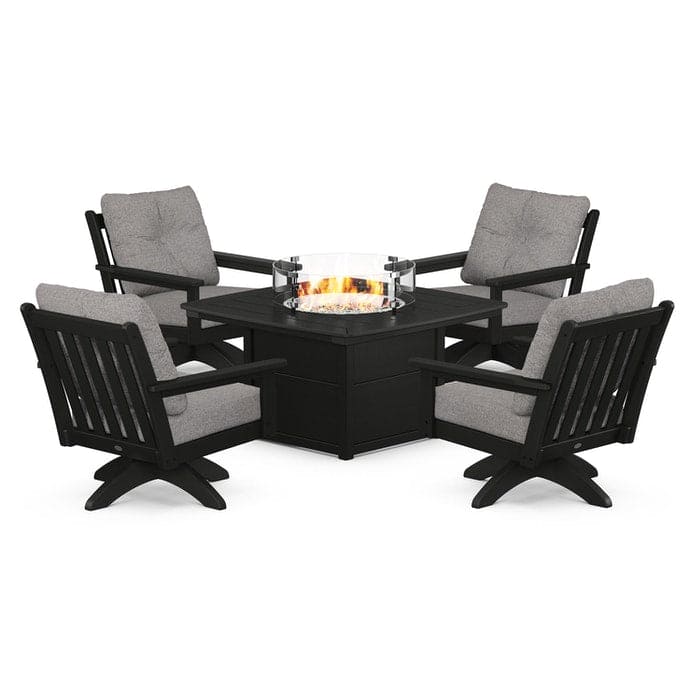 POLYWOOD  Vineyard 5-Piece Deep Seating Swivel Conversation Set with Fire Pit Table                                                      FREE SHIPPING