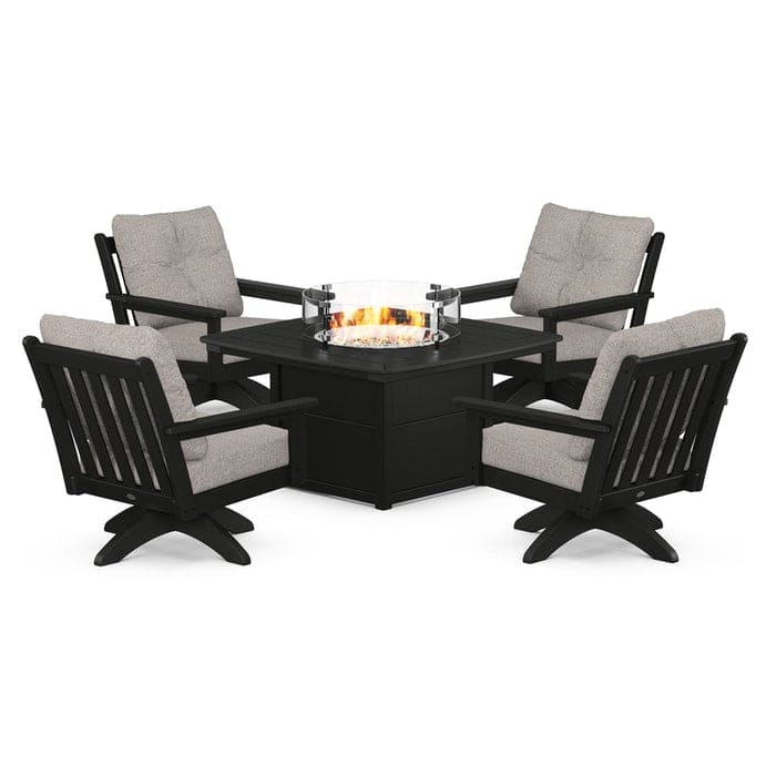 POLYWOOD  Vineyard 5-Piece Deep Seating Swivel Conversation Set with Fire Pit Table                                                      FREE SHIPPING
