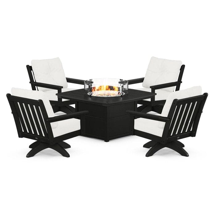 POLYWOOD  Vineyard 5-Piece Deep Seating Swivel Conversation Set with Fire Pit Table                                                      FREE SHIPPING