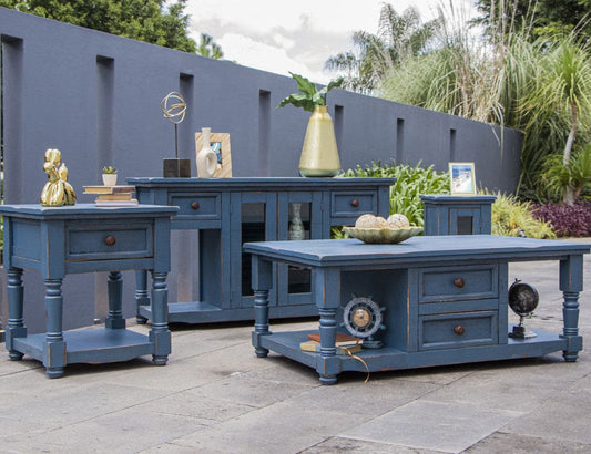 1 Door Chair Side Table, Dark Blue finish