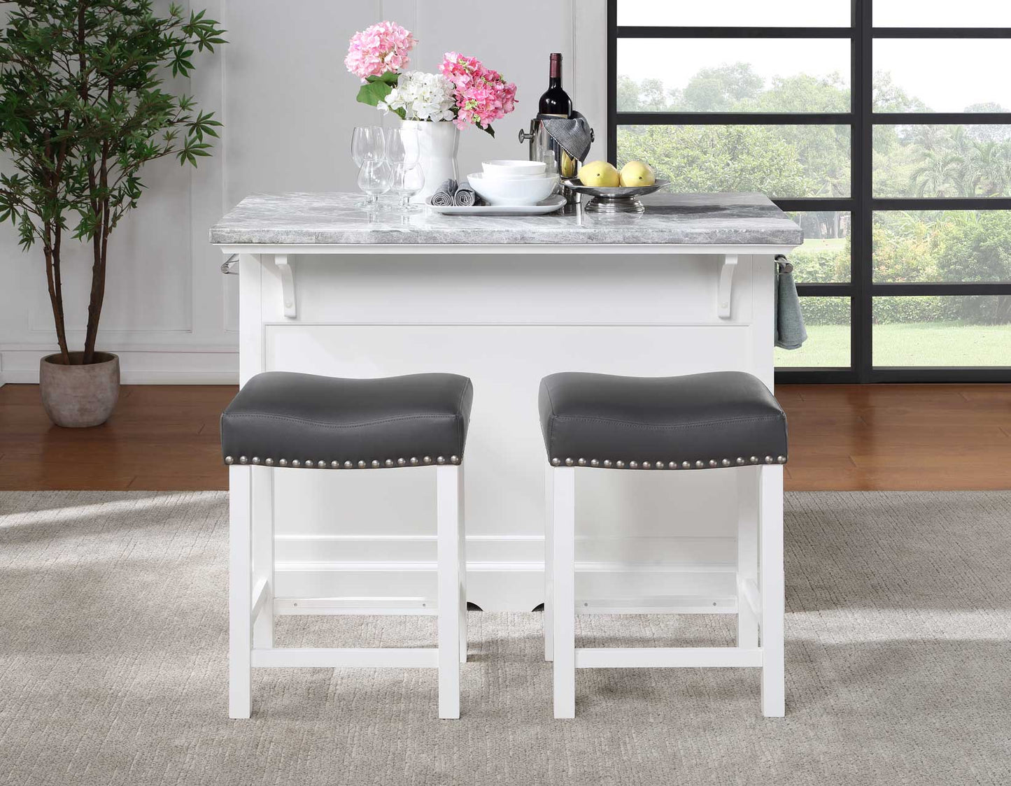 Zermatt 2-Piece Grey Marble Kitchen Island
(Island, 2 Counter Stools)