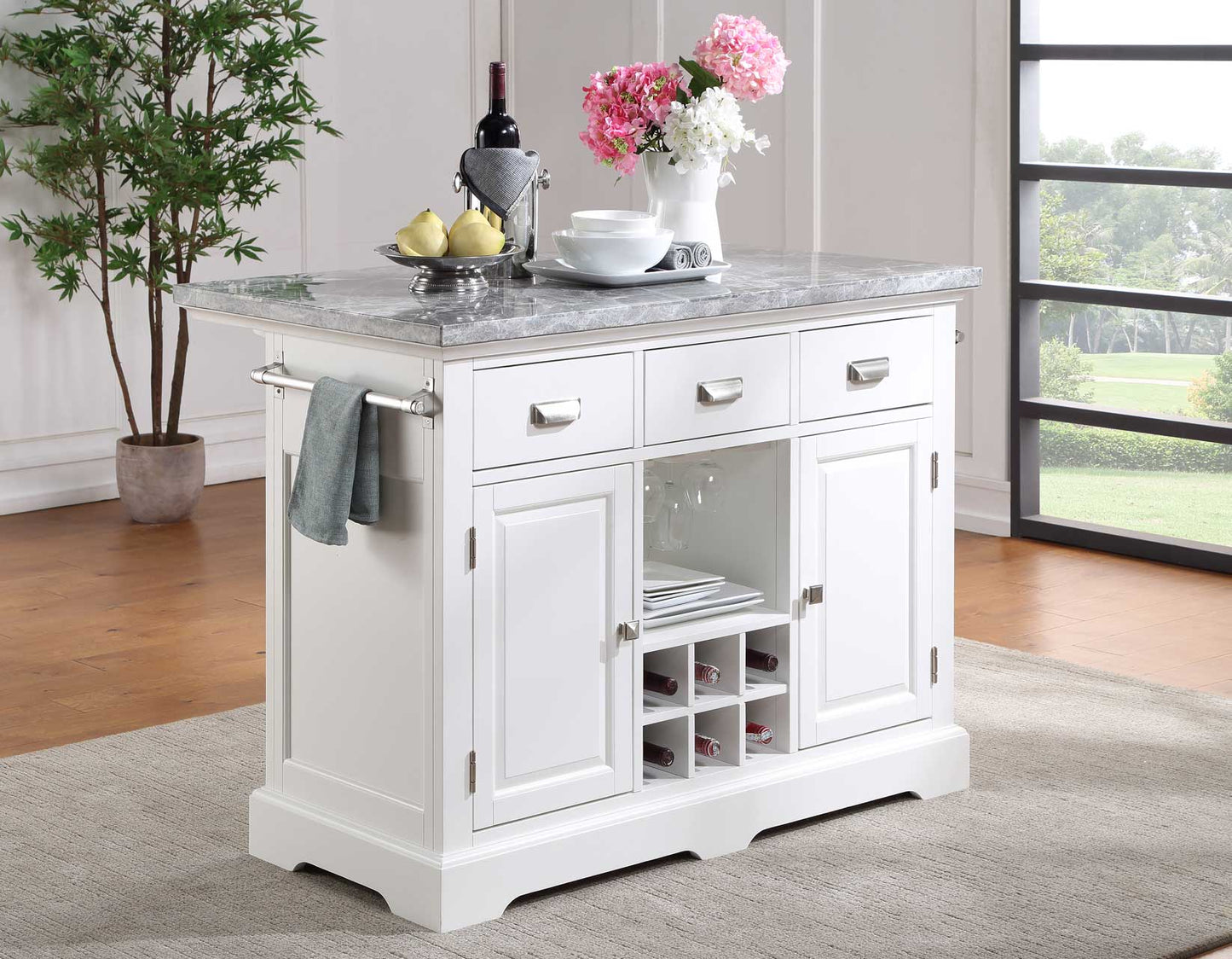 Zermatt 2-Piece Grey Marble Kitchen Island
(Island, 2 Counter Stools)