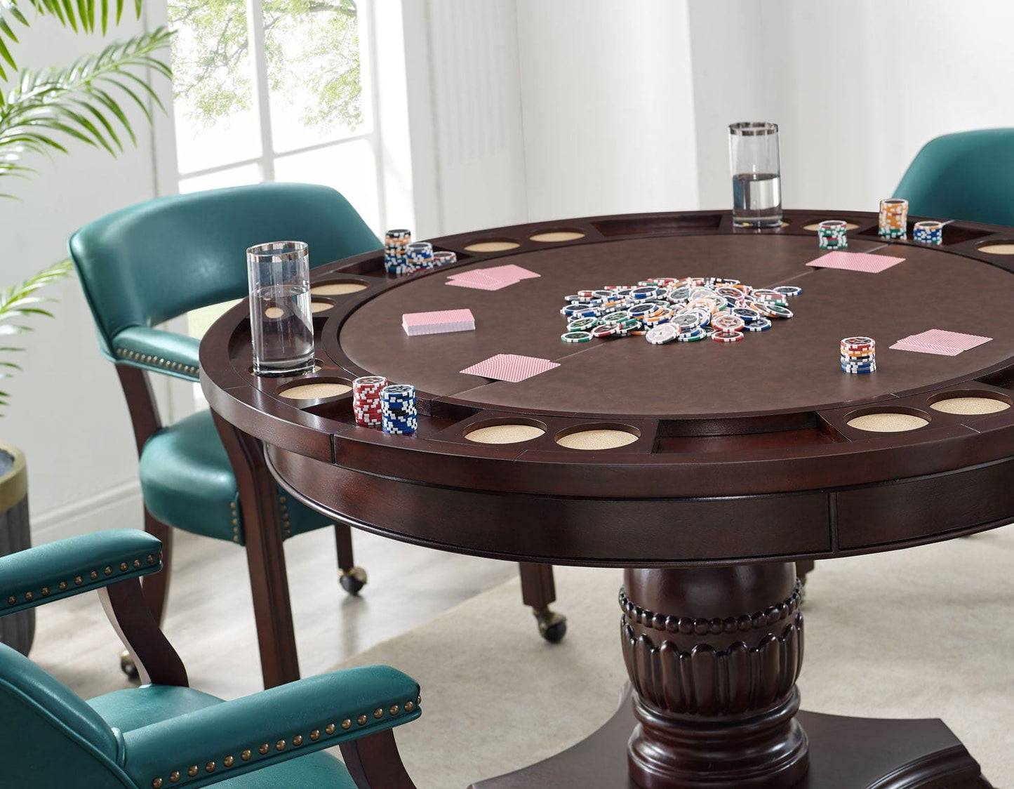 Tournament Game Table and Chairs, 6 Piece, Teal
(Table & 4 Captains Chairs)