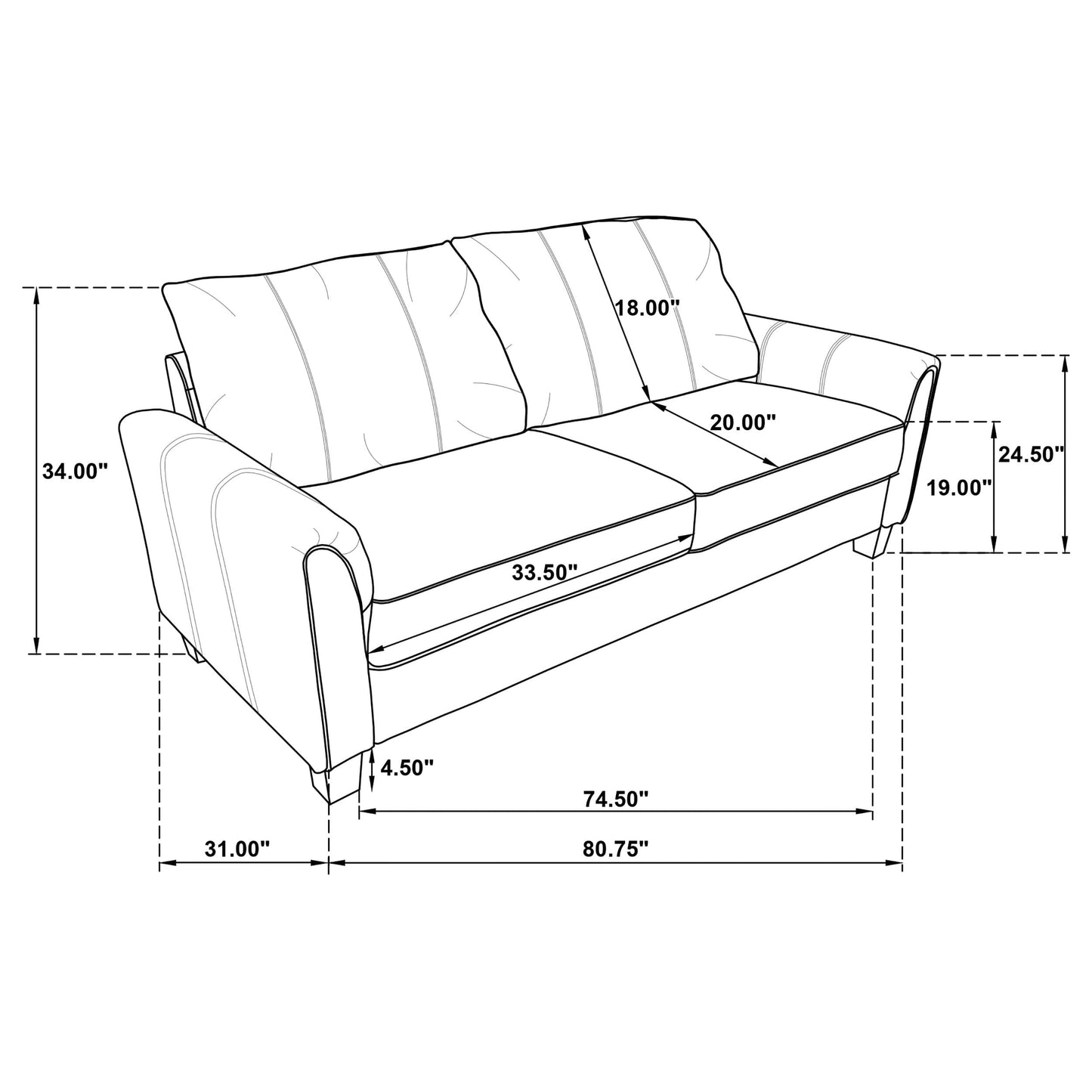 Davis 3-piece Upholstered Rolled Arm Sofa Grey