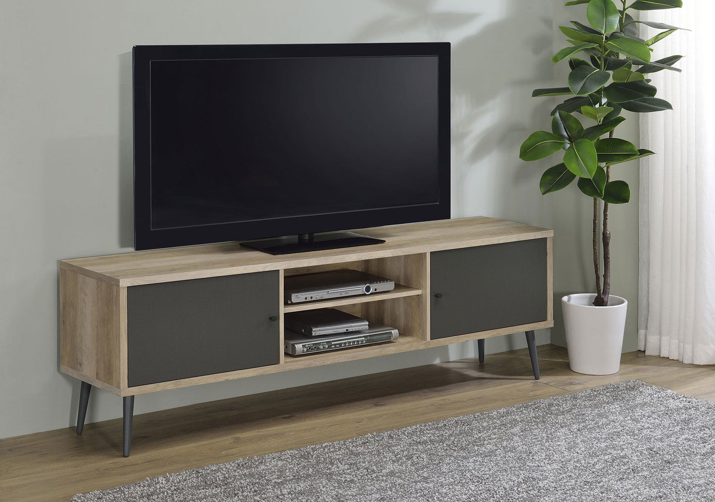 Allie 2-door Engineered Wood 71-inch TV Stand Distressed Pine