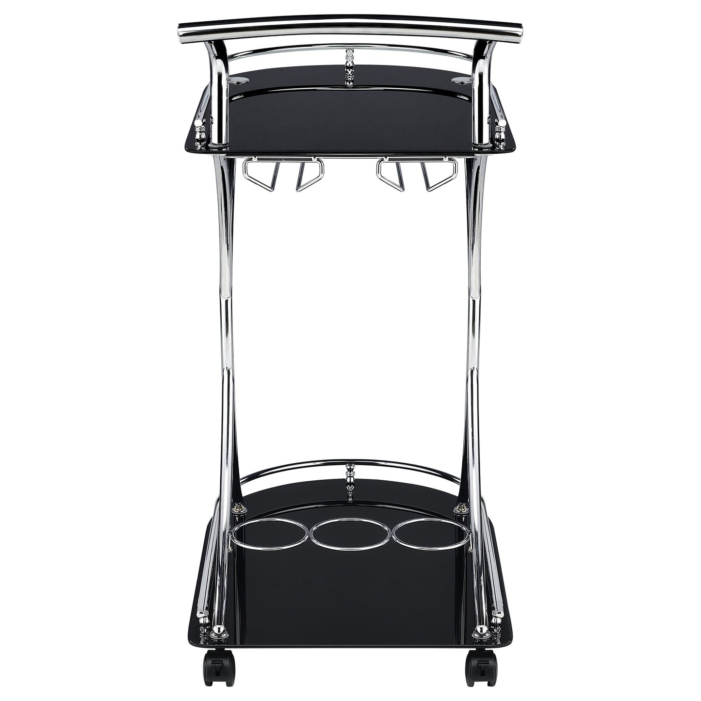 Elfman 2-tier Glass Shelf Metal Bar Cart Black and Chrome