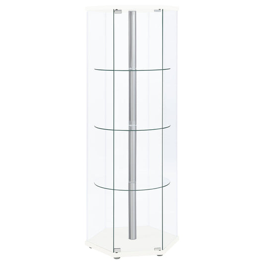 Zahavah 4-shelf Hexagonal Clear Glass Curio Cabinet White