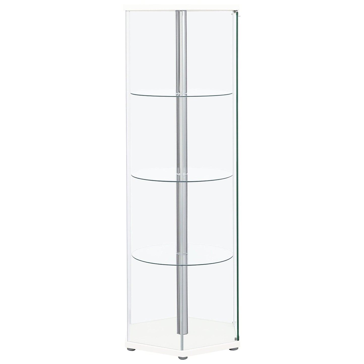 Zahavah 4-shelf Hexagonal Clear Glass Curio Cabinet White