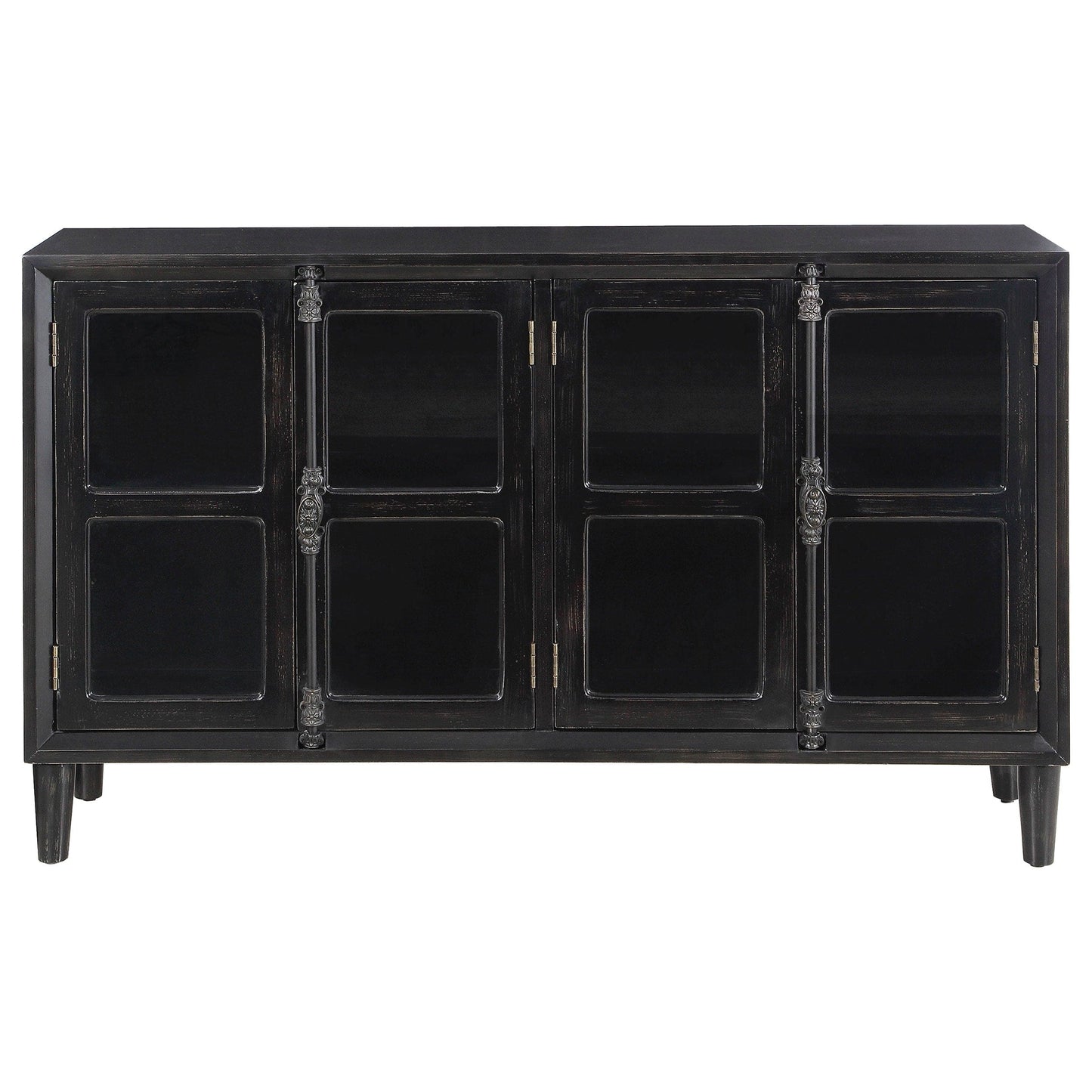 Sylvia 4-door Wood Lattice Accent Storage Cabinet Black