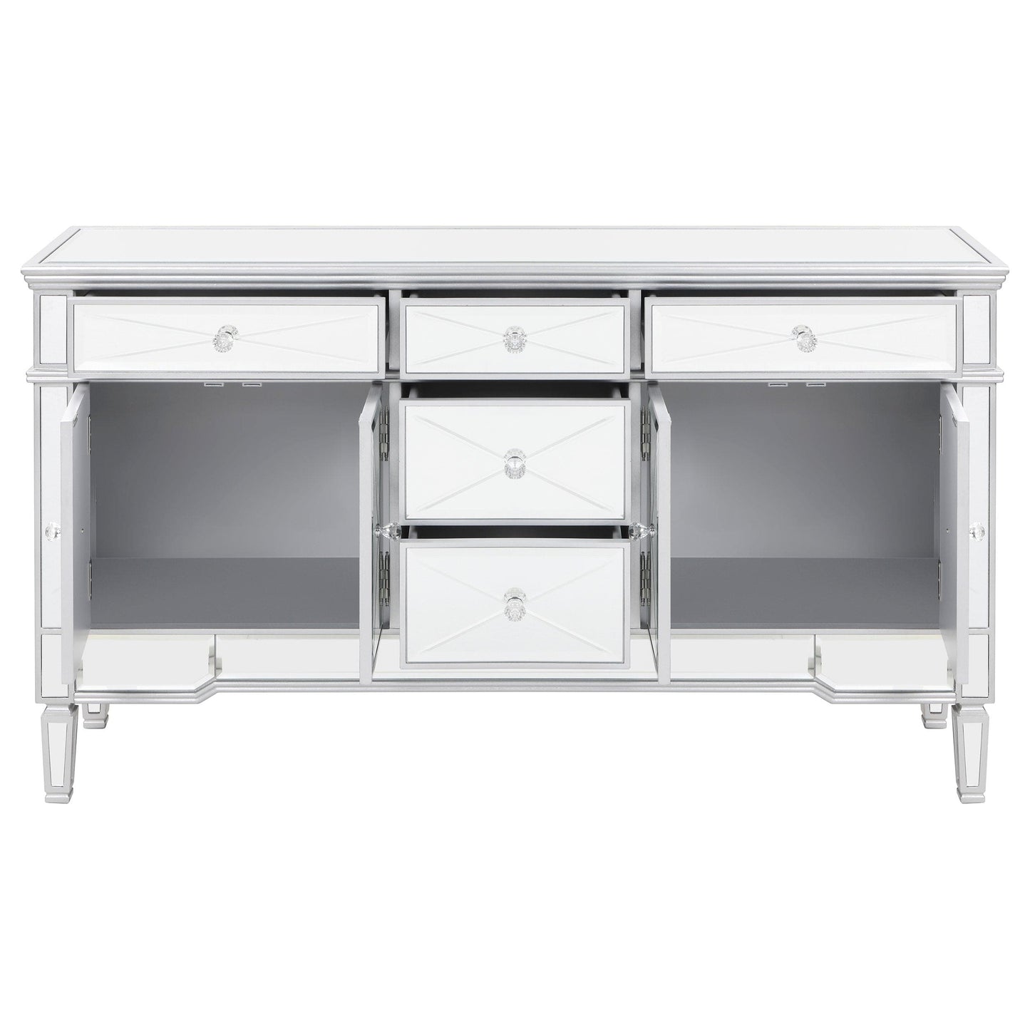 Duchess 5-drawer Mirrored Storage Accent Cabinet Silver