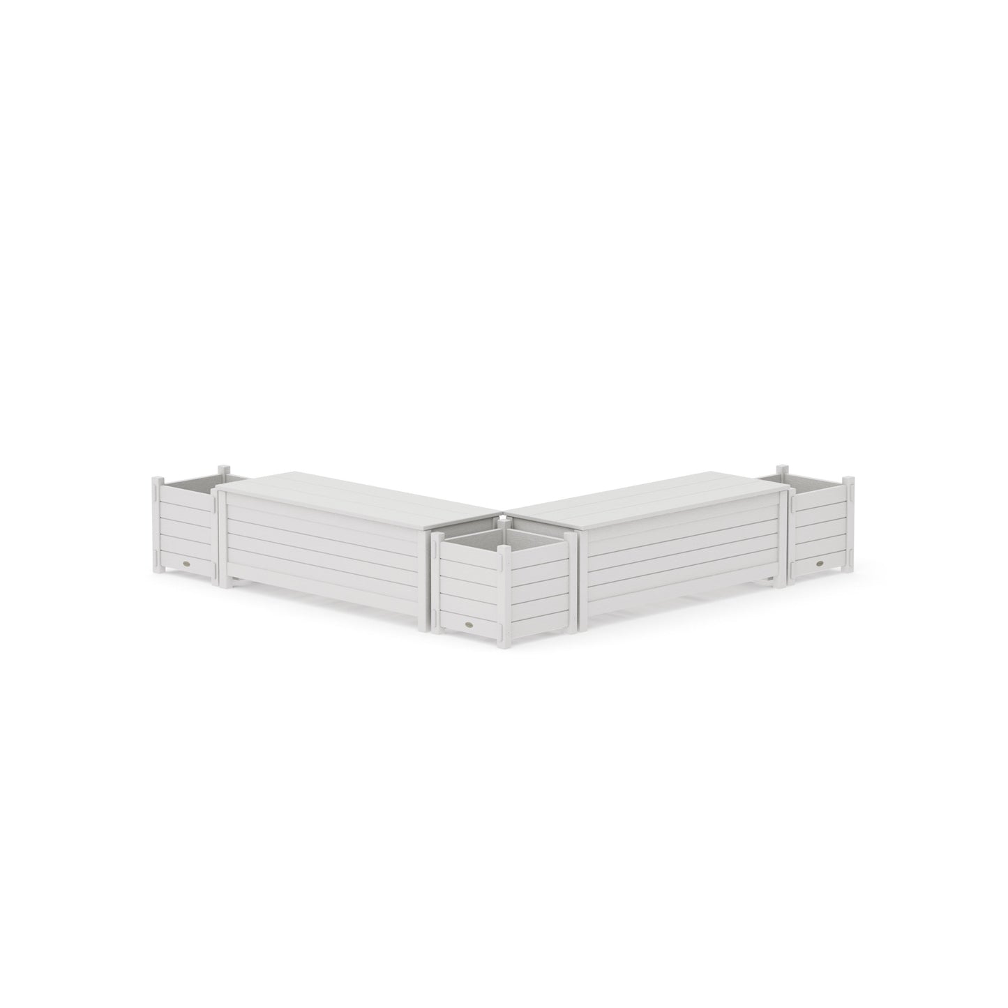POLYWOOD 48" Nautical L- Shaped Planter Storage Bench Corner Set — Vintage White