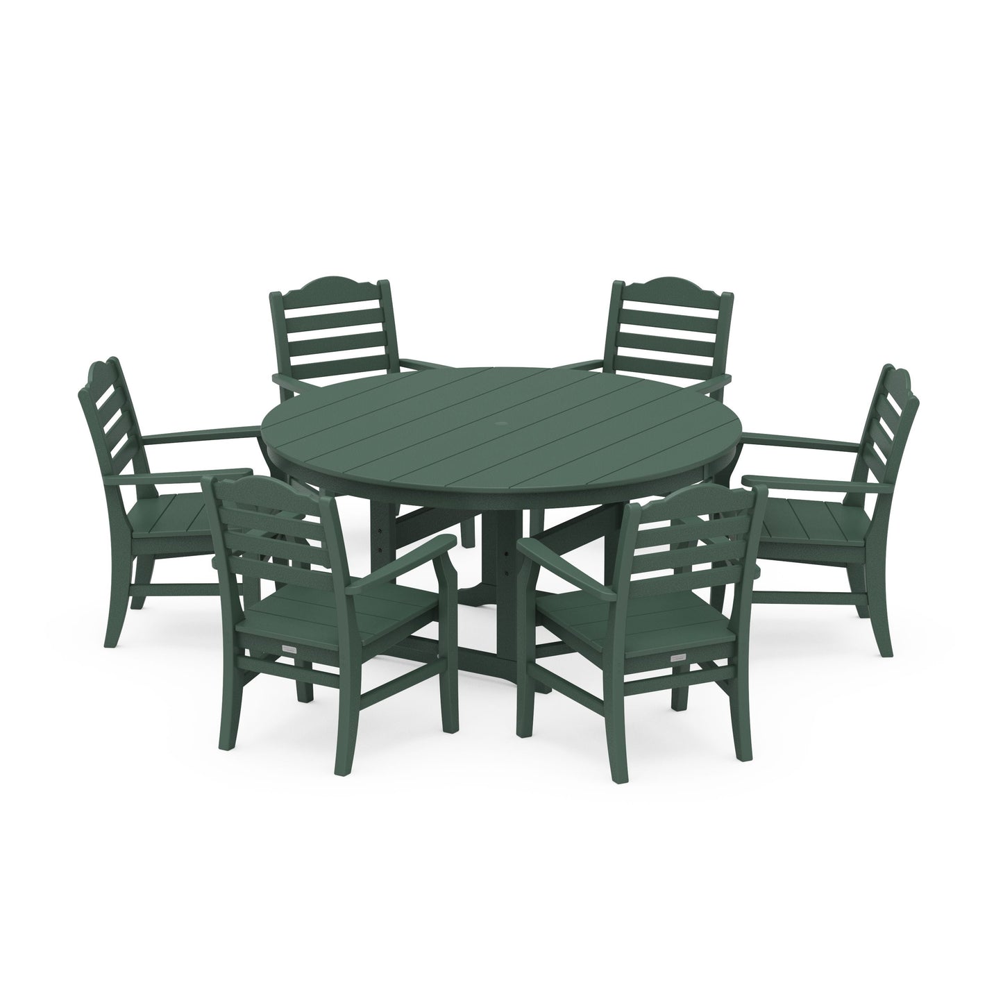POLYWOOD Savannah 7-Piece Arm Chair Round Farmhouse Dining Set — Green