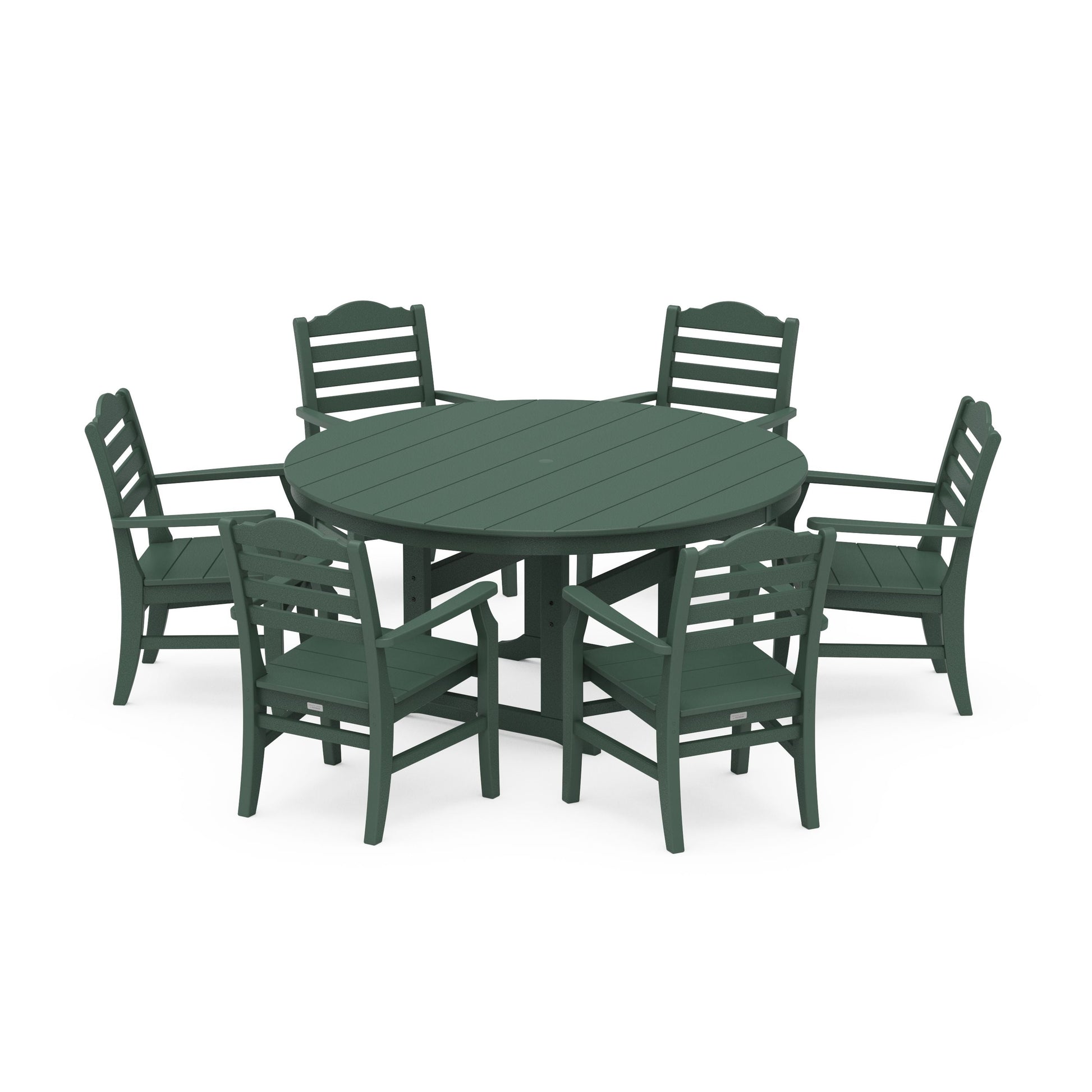 POLYWOOD Savannah 7-Piece Arm Chair Round Farmhouse Dining Set — Green