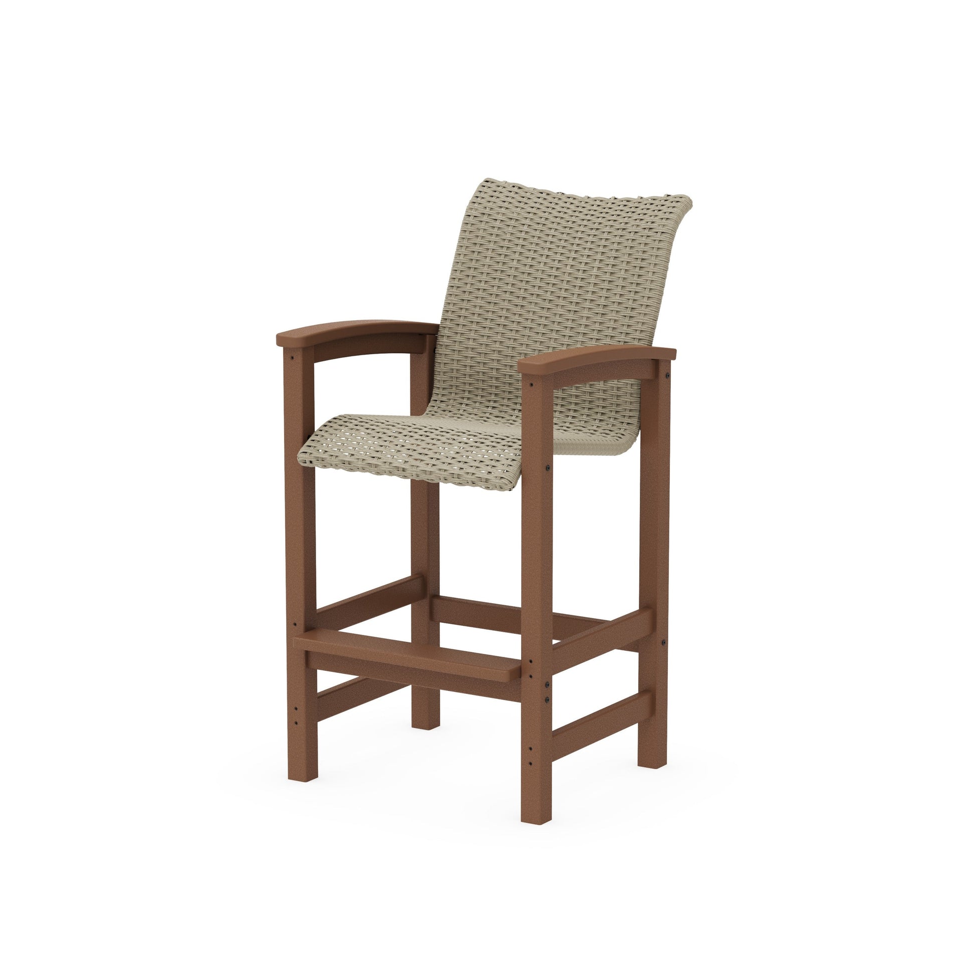 POLYWOOD Coastal Woven Bar Chair — Teak / Dune Grass