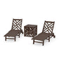 POLYWOOD Chippendale 3-Piece Chaise Set with Wheels and Umbrella Stand Accent Table — Kona