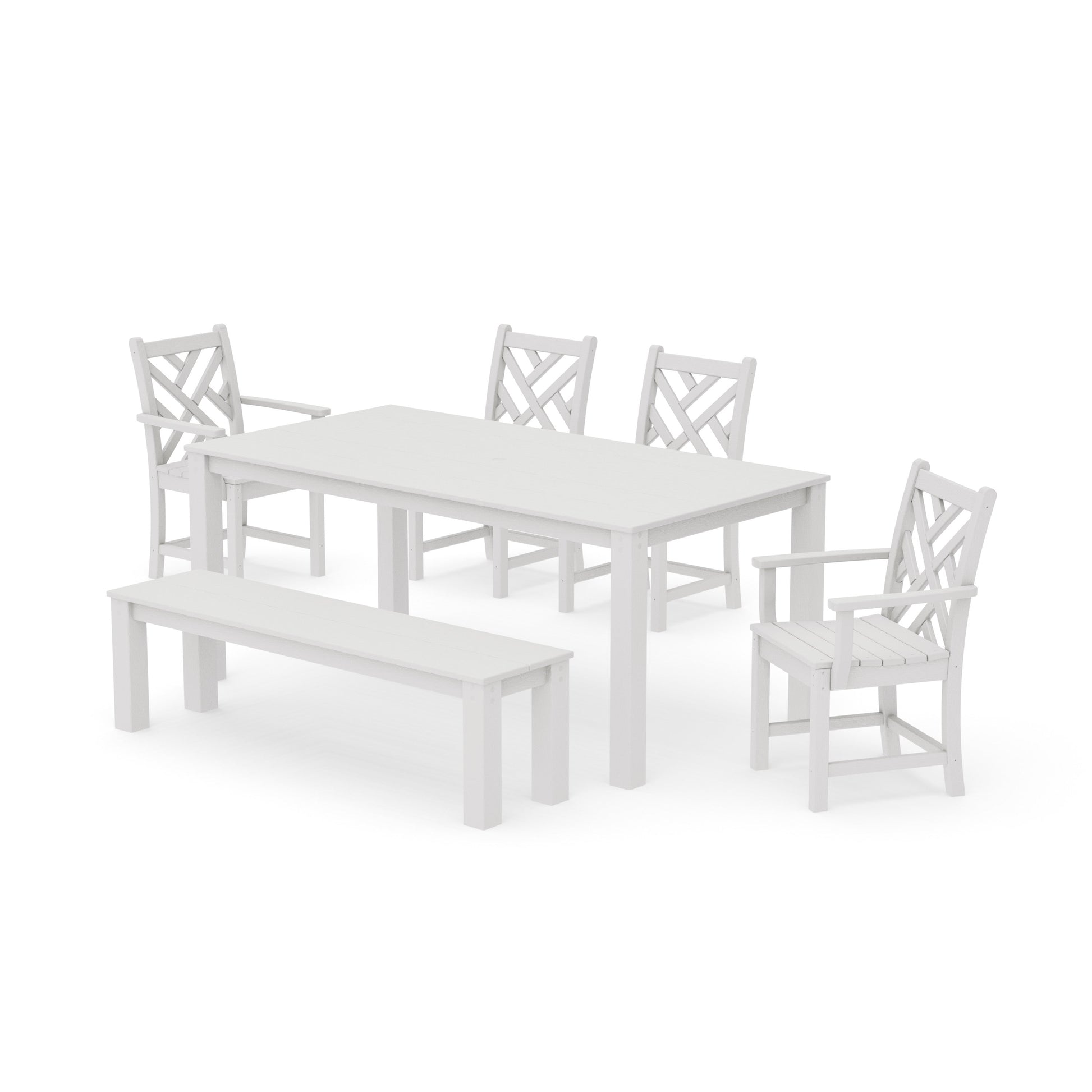 POLYWOOD Chippendale 6-Piece Parsons Dining Set with Bench — Vintage White