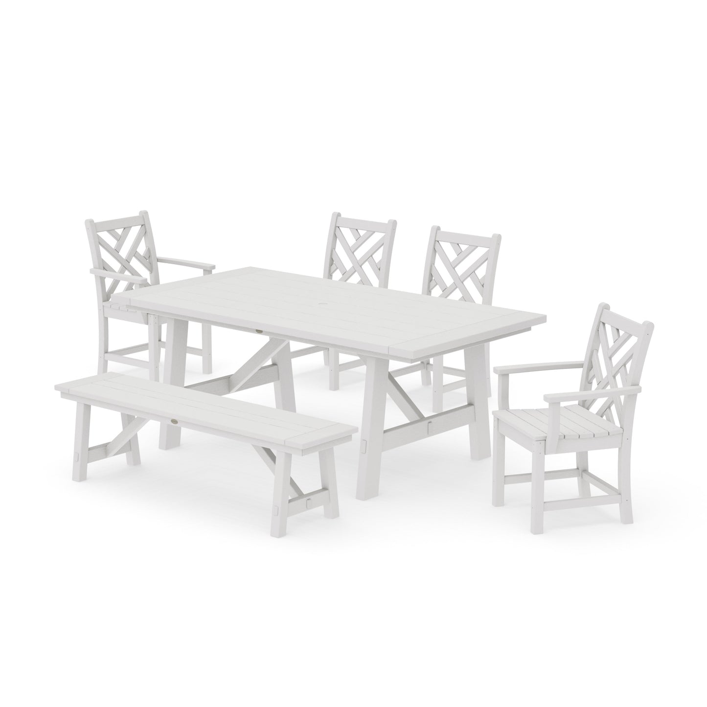 POLYWOOD Chippendale 6-Piece Rustic Farmhouse Dining Set With Bench — Vintage White