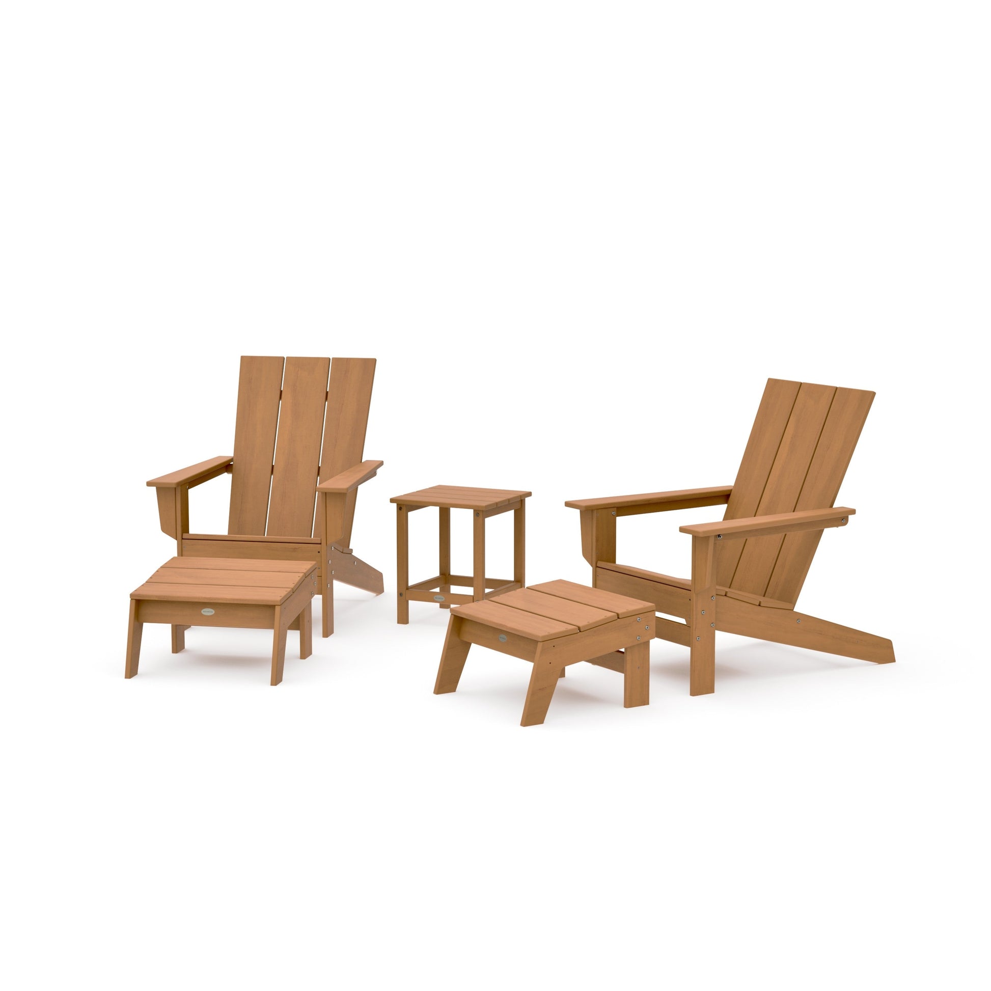 POLYWOOD 5-Piece Modern Studio Adirondack Set with Ottomans and Side Table — Natural