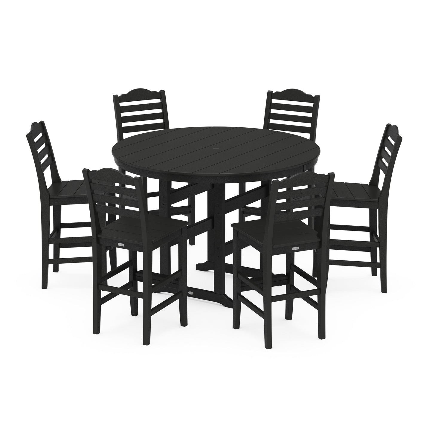 POLYWOOD Savannah 7-Piece Farmhouse Side Chair Round Bar Set — Black