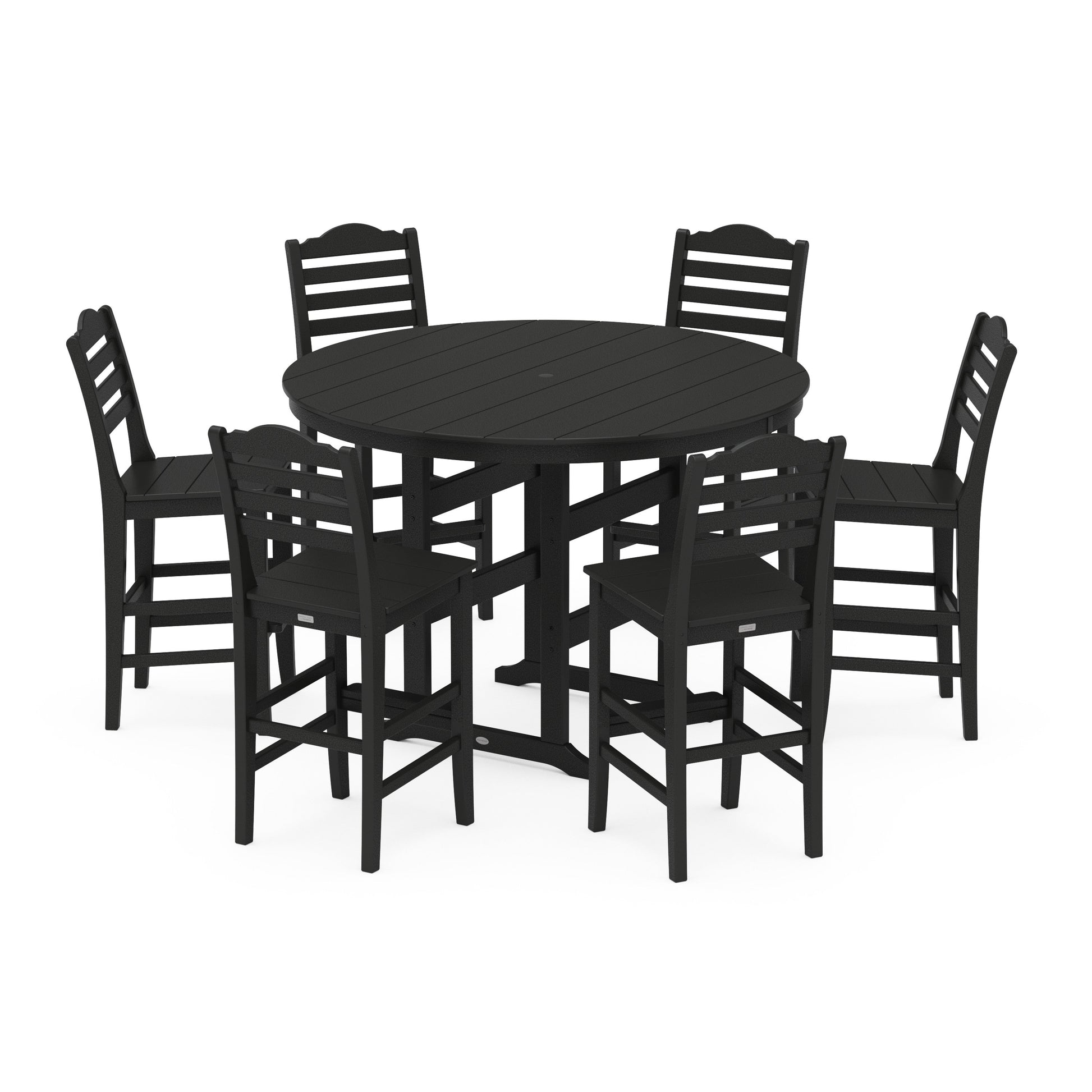 POLYWOOD Savannah 7-Piece Farmhouse Side Chair Round Bar Set — Black