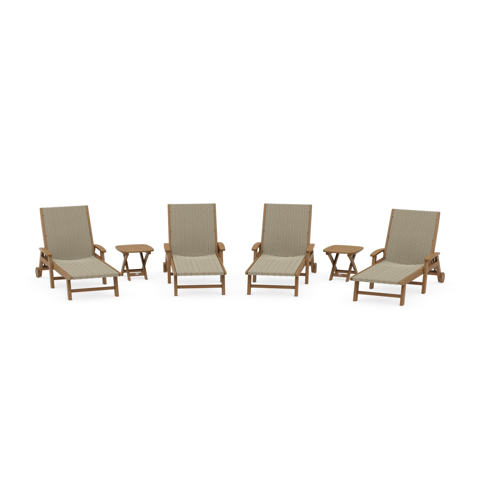 POLYWOOD 6- Piece Coastal Woven Chaise with Arms and Wheels Chaise Lounge Set — Natural / Dune Grass