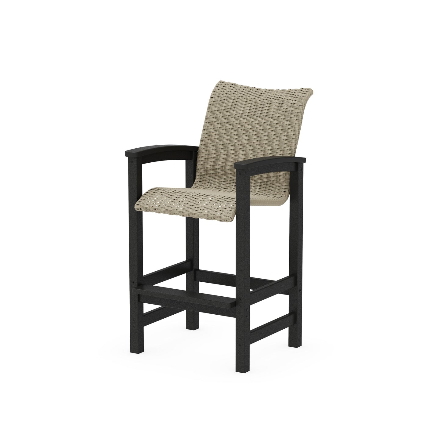 POLYWOOD Coastal Woven Bar Chair — Black / Dune Grass