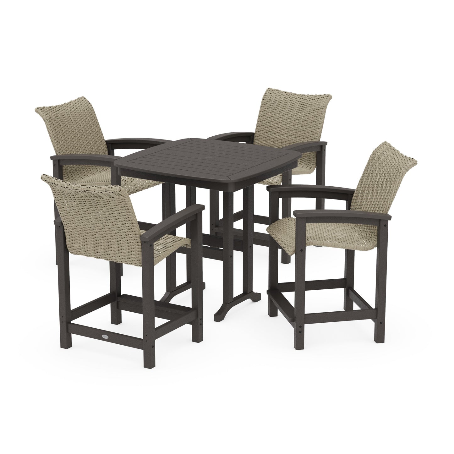 POLYWOOD Coastal Woven 5-Piece Counter Set — Vintage Coffee / Dune Grass
