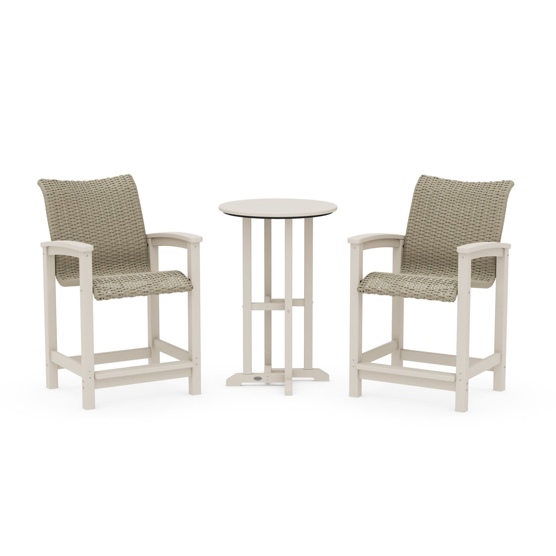 POLYWOOD Coastal Woven 3-Piece Farmhouse Counter Set — Sand / Dune Grass