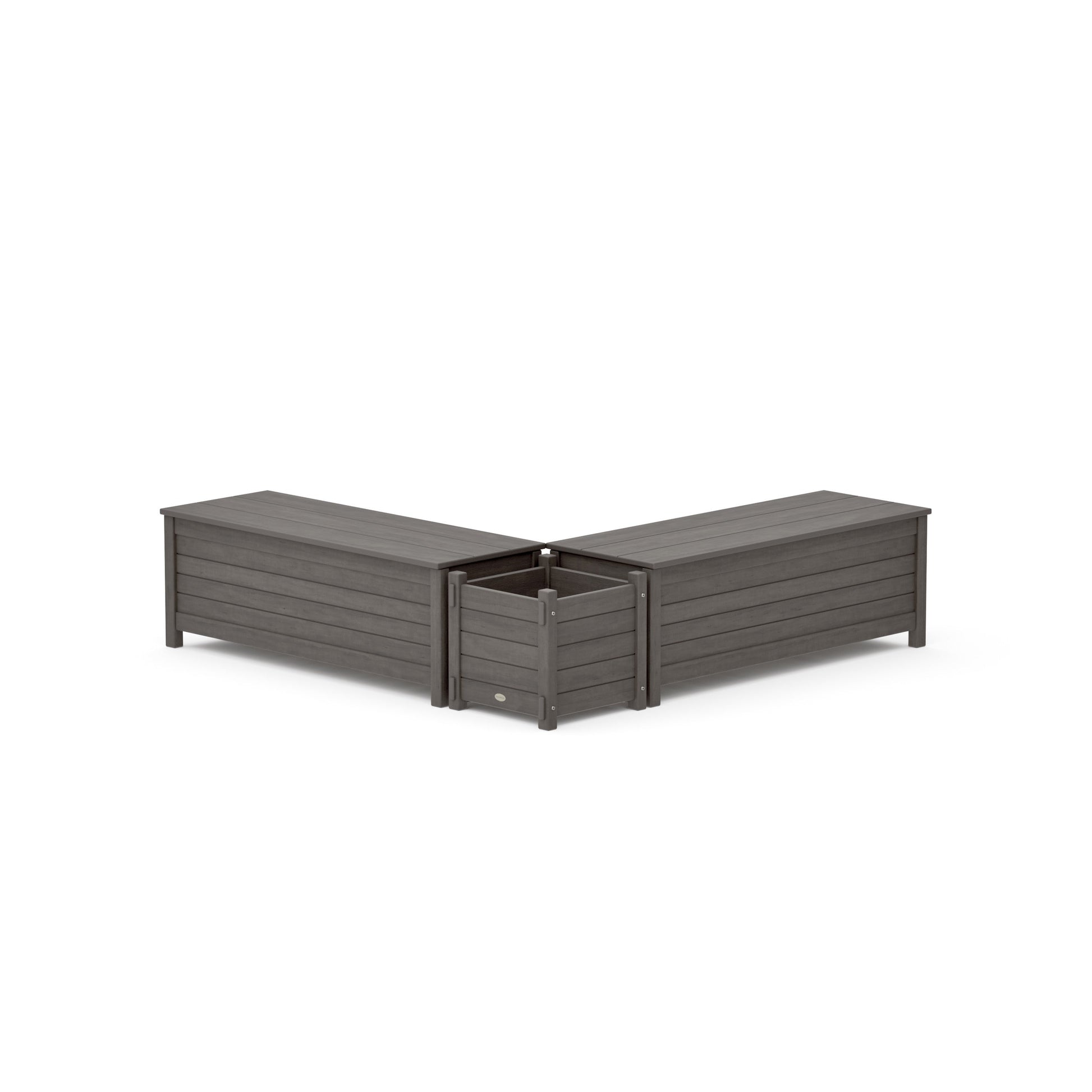 POLYWOOD 48" Nautical L- Shaped Planter Storage Bench Set — Driftwood