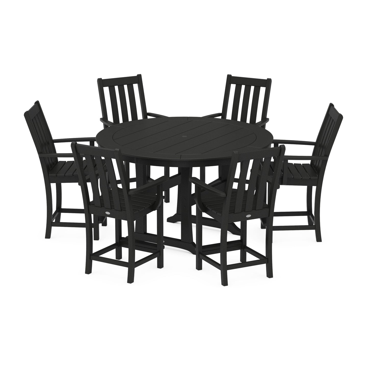 POLYWOOD Vineyard 7-Piece Arm Chair Round Counter Set — Black