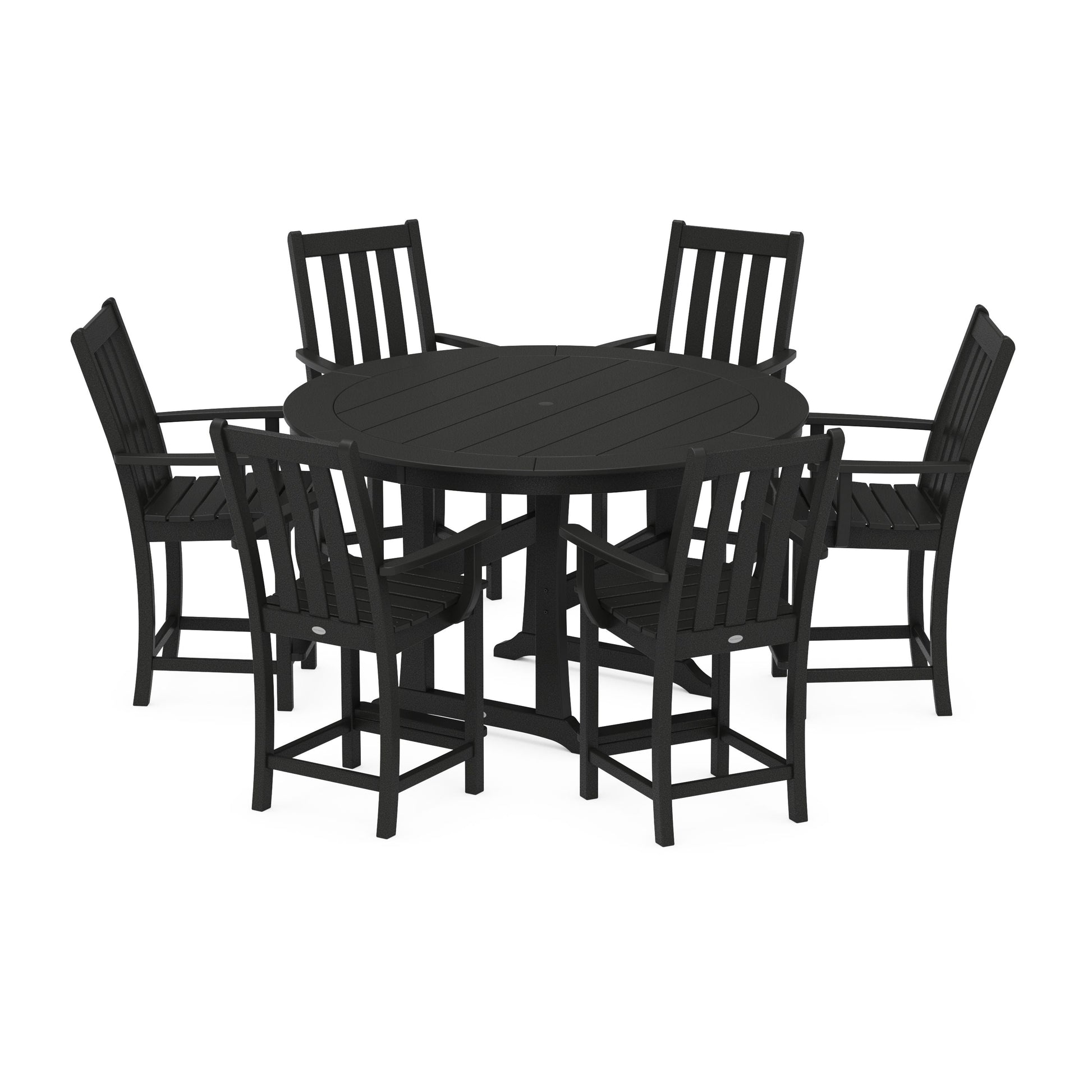 POLYWOOD Vineyard 7-Piece Arm Chair Round Counter Set — Black