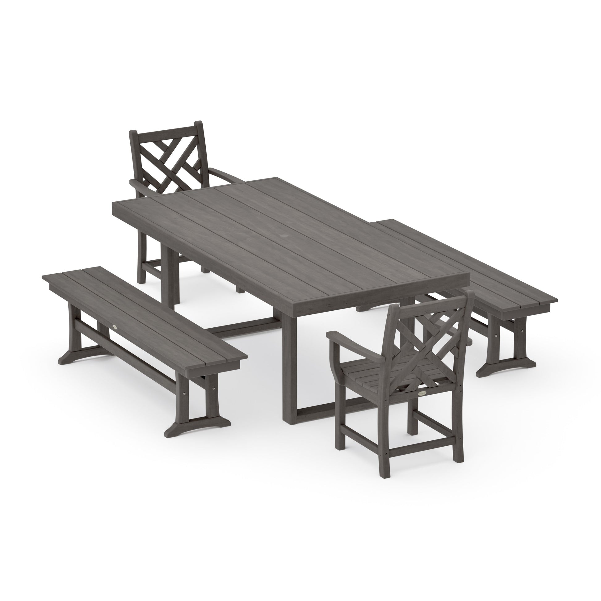 POLYWOOD Chippendale 5-Piece Dining Set with Benches — Driftwood