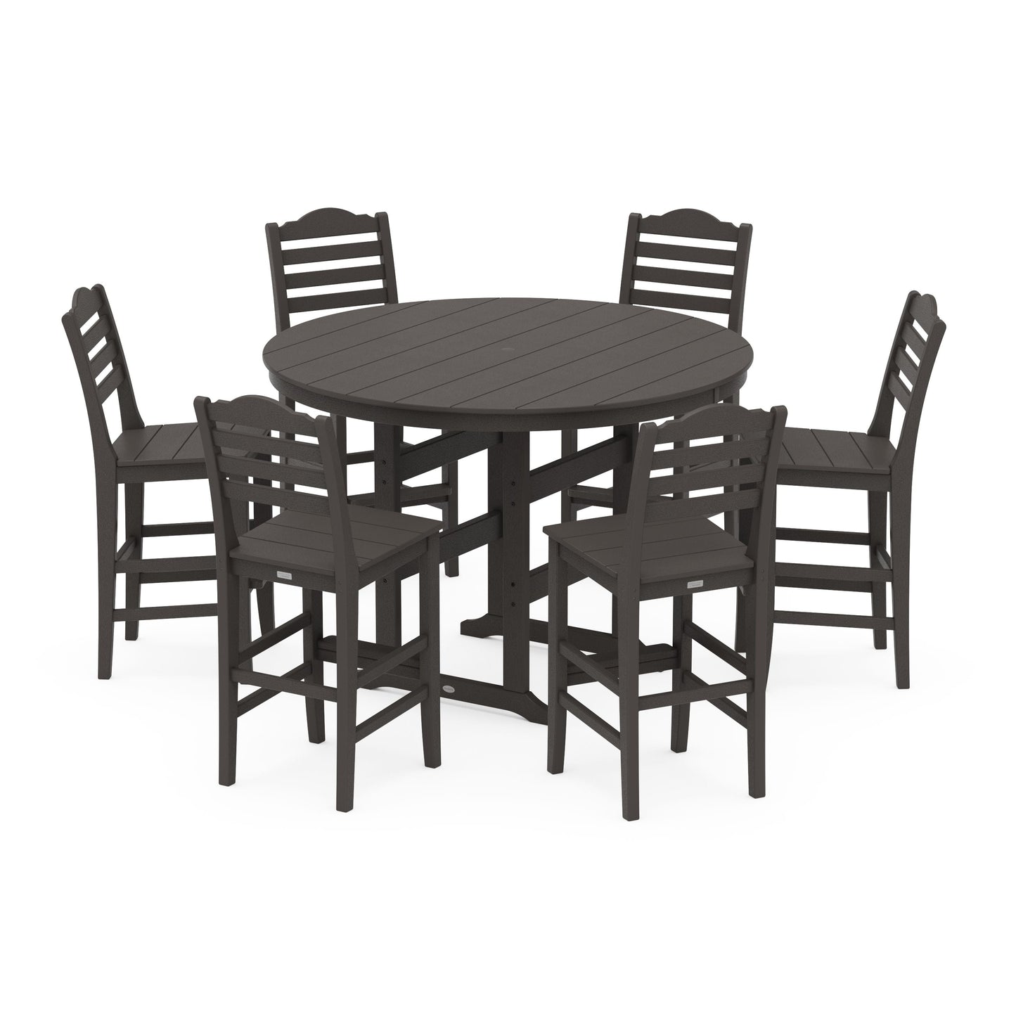 POLYWOOD Savannah 7-Piece Farmhouse Side Chair Round Bar Set — Vintage Coffee