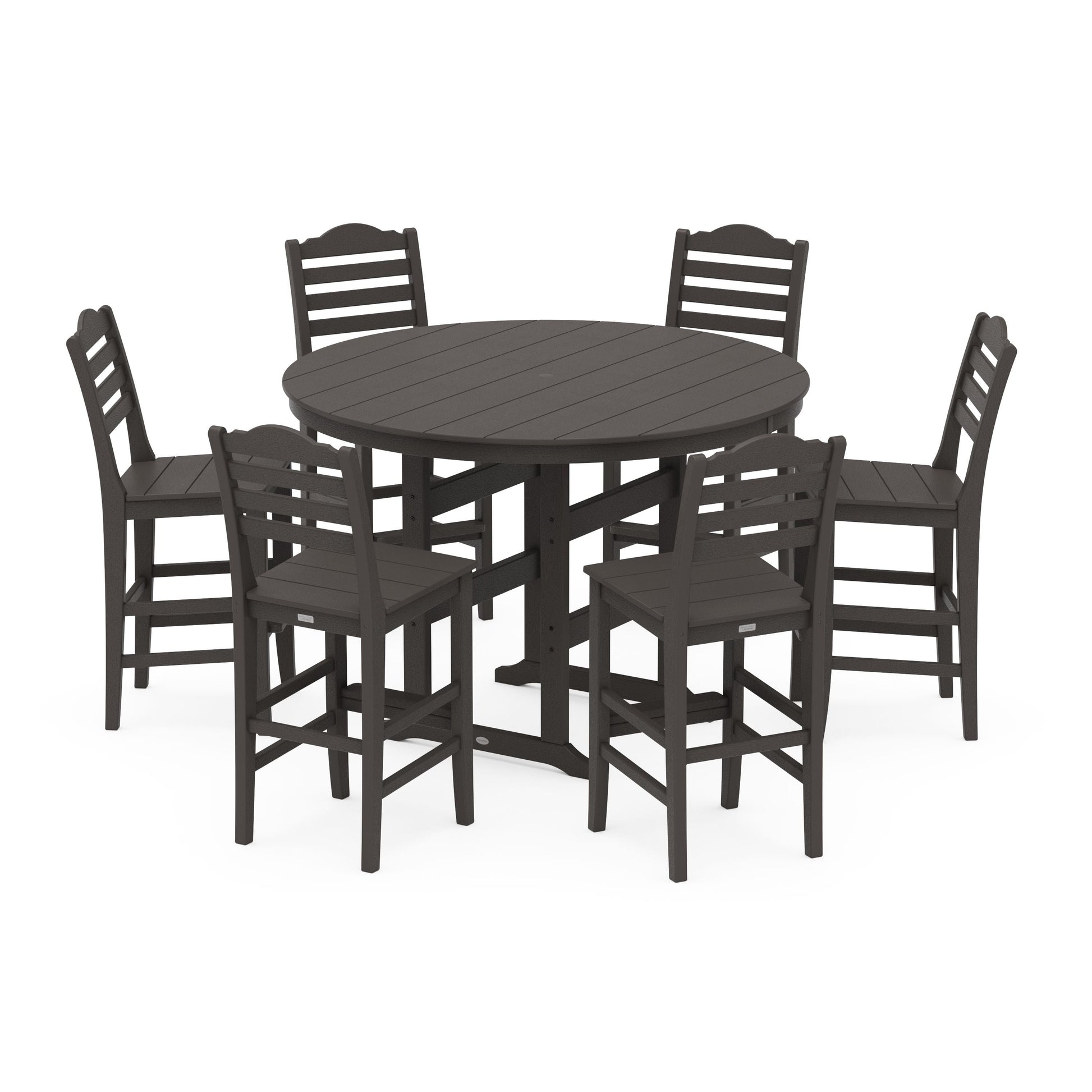 POLYWOOD Savannah 7-Piece Farmhouse Side Chair Round Bar Set — Vintage Coffee