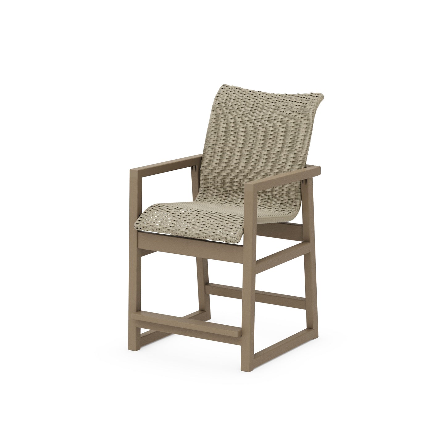POLYWOOD EDGE Woven Counter Arm Chair — Vintage Sahara / Dune Grass