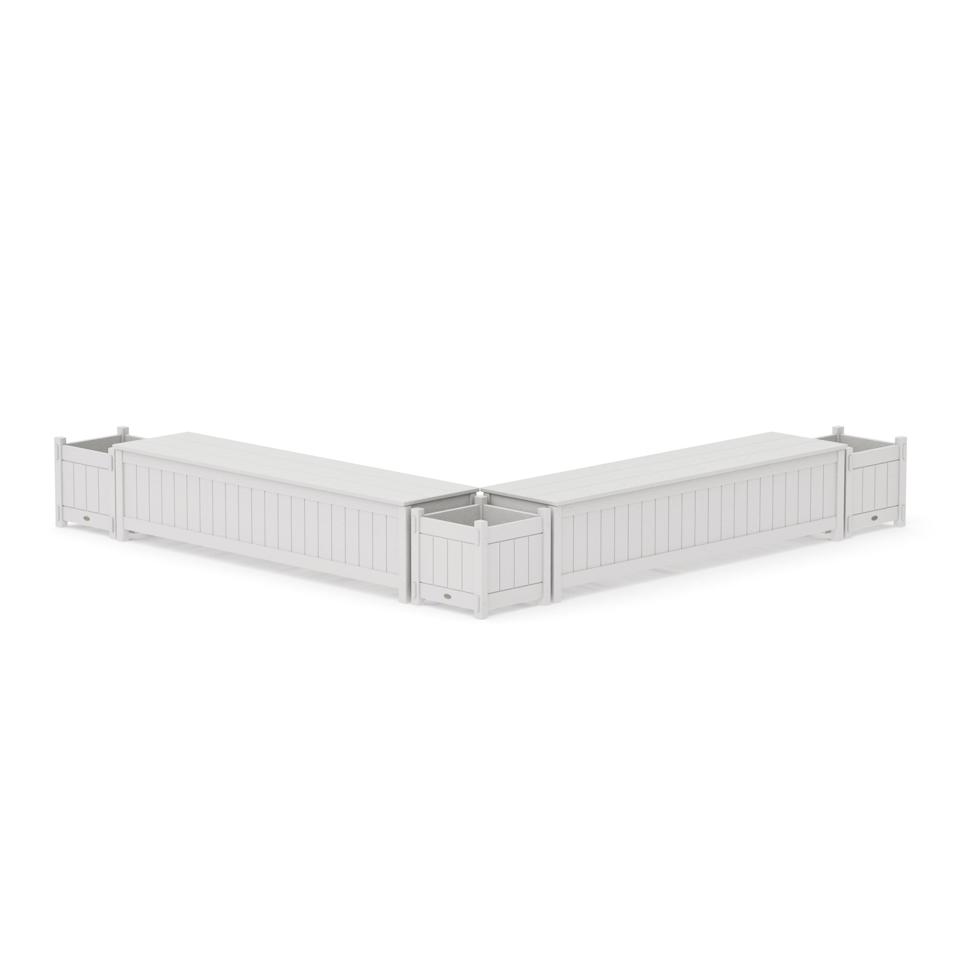 POLYWOOD 72" Vineyard L- Shaped Planter Storage Bench Corner Set — Vintage White