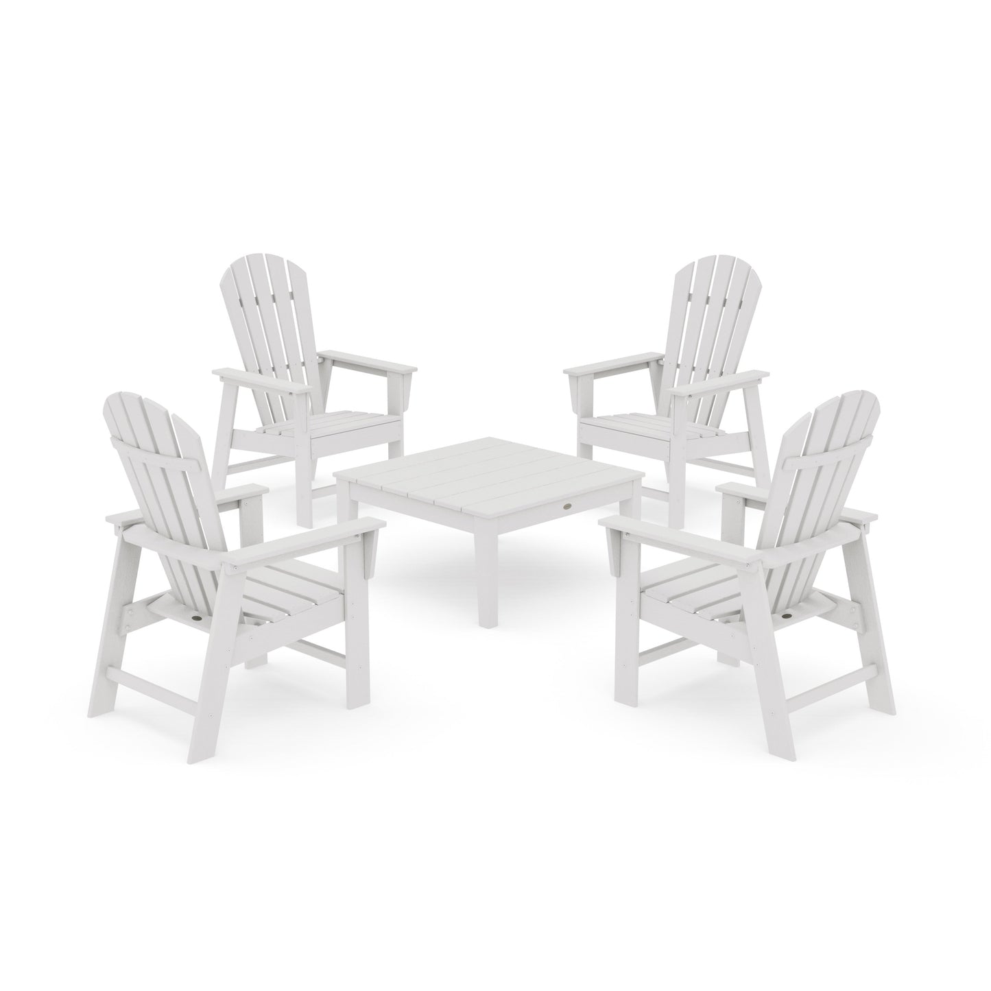 POLYWOOD 5-Piece South Beach Casual Chair Conversation Set with 36" Conversation Table — Vintage White