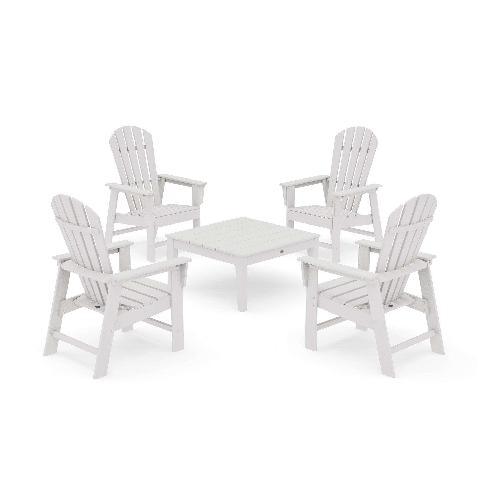 POLYWOOD 5-Piece South Beach Casual Chair Conversation Set with 36" Conversation Table — Vintage White