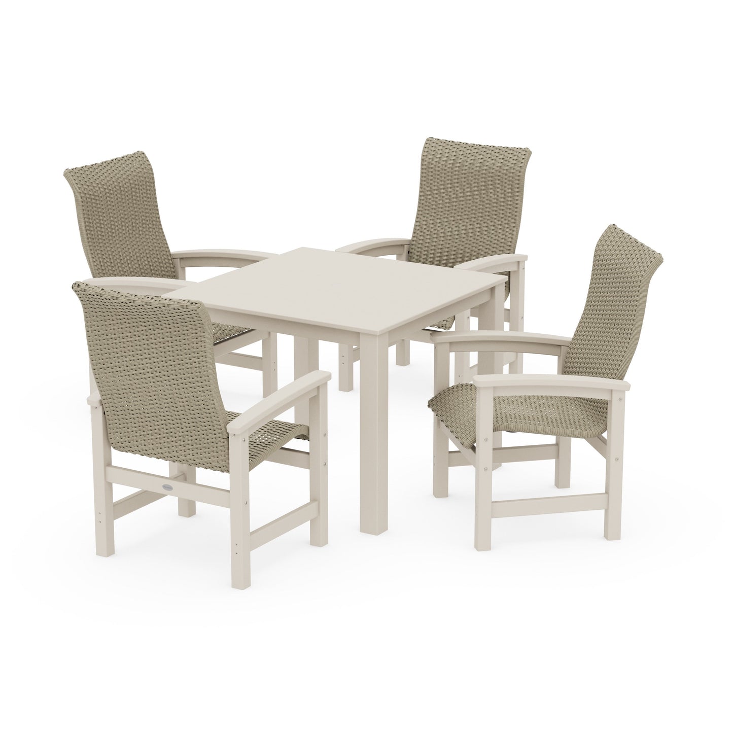 POLYWOOD Coastal Woven High-Back 5-Piece Parsons Dining Set — Sand / Dune Grass