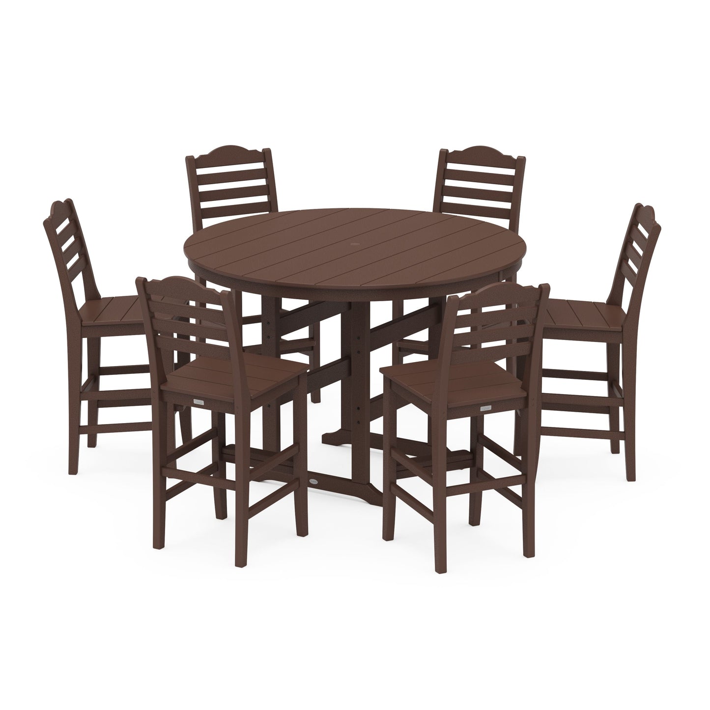 POLYWOOD Savannah 7-Piece Farmhouse Side Chair Round Bar Set — Mahogany