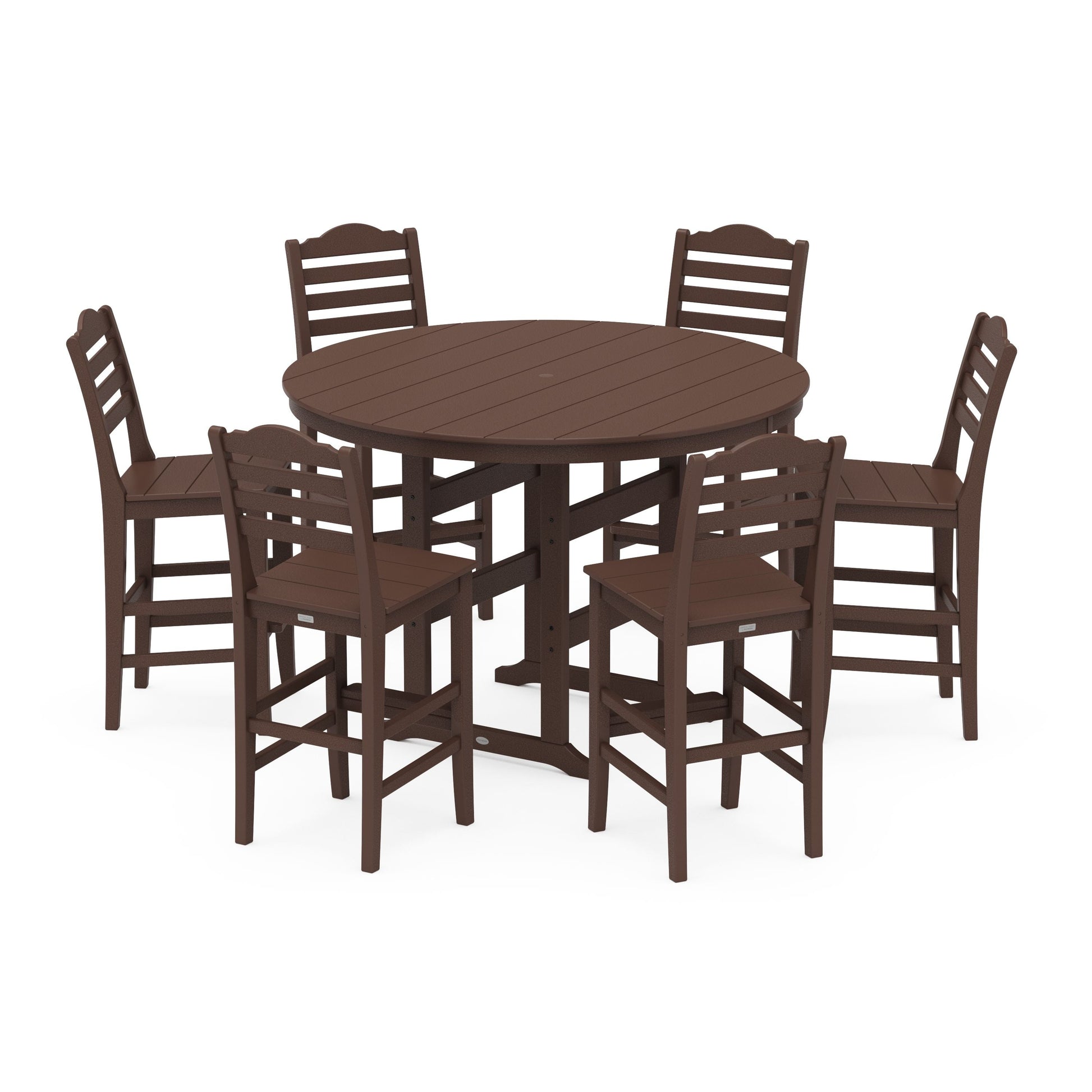 POLYWOOD Savannah 7-Piece Farmhouse Side Chair Round Bar Set — Mahogany