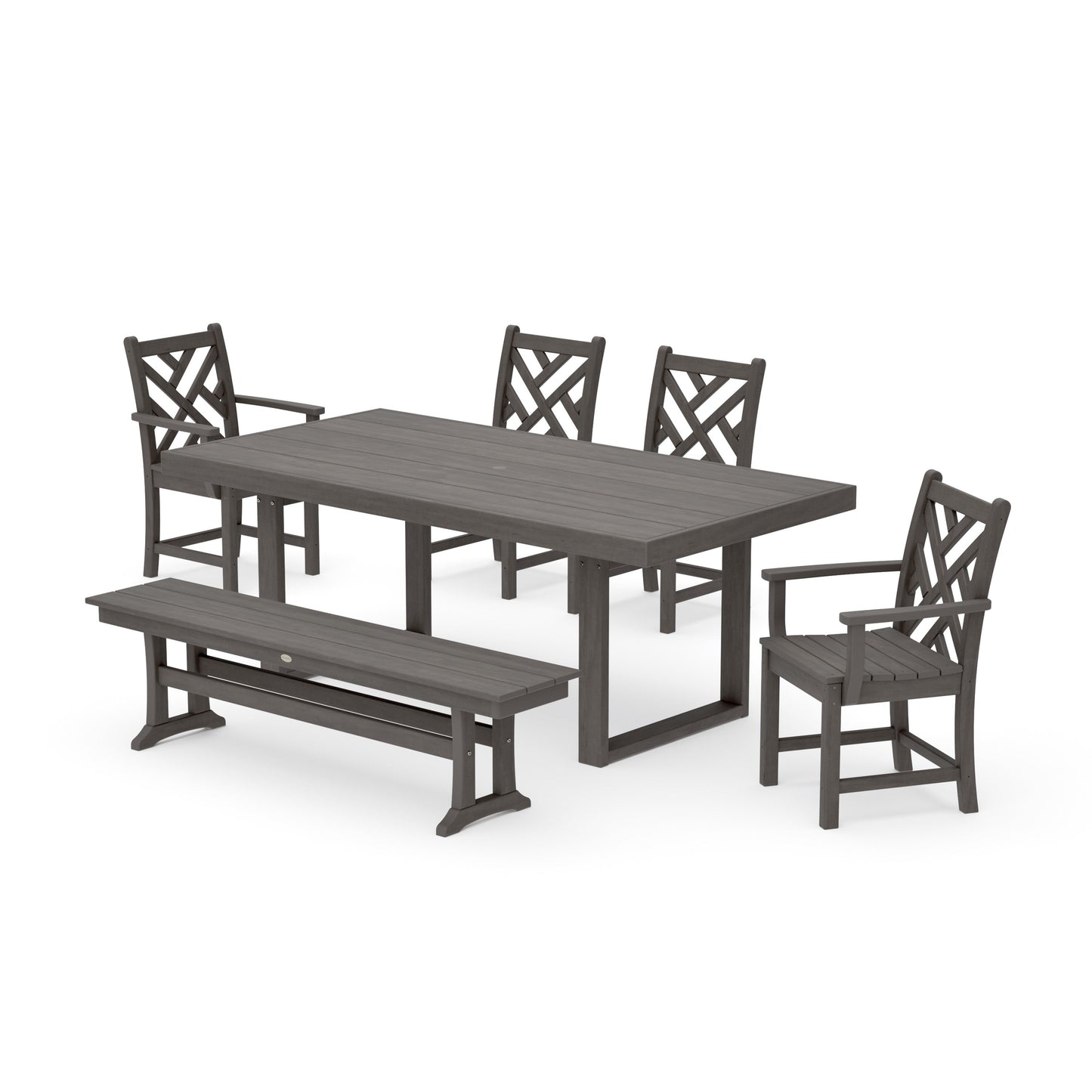 POLYWOOD Chippendale 6-Piece Dining Set with Bench — Driftwood