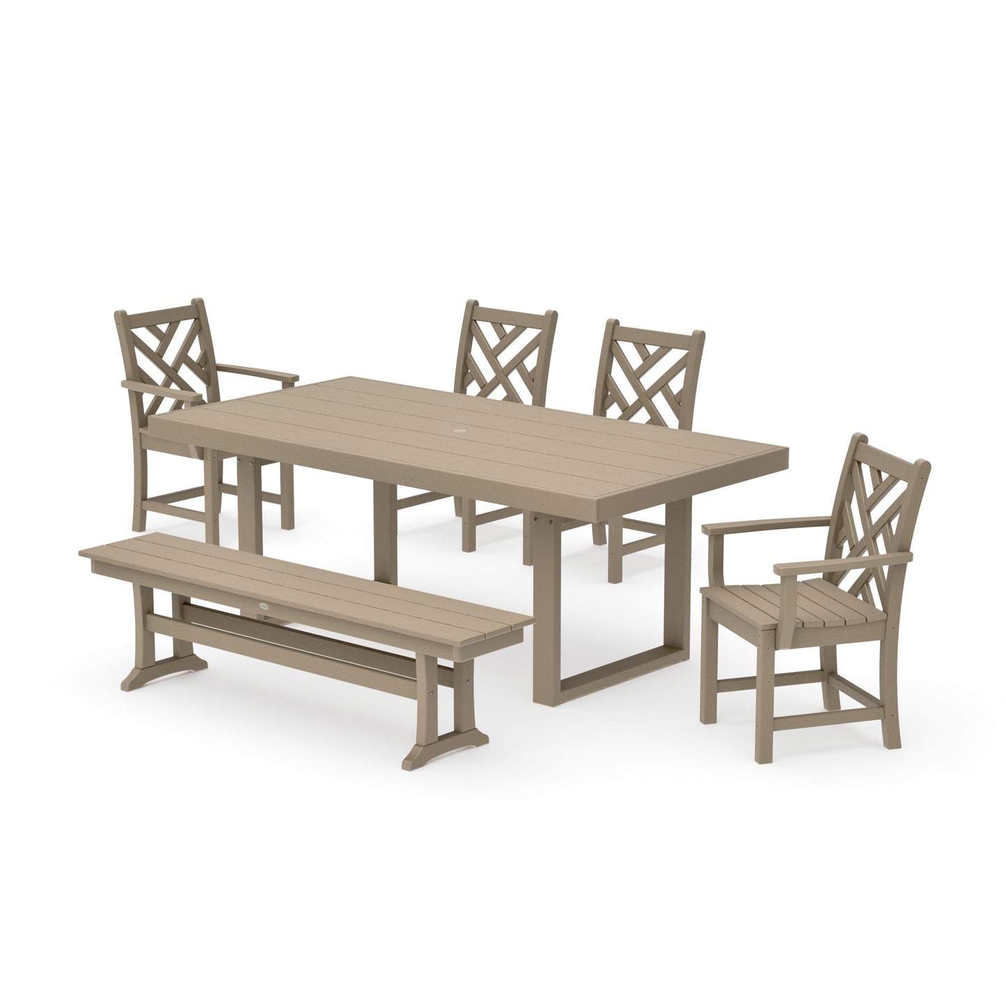 POLYWOOD Chippendale 6-Piece Dining Set with Bench — Vintage Sahara