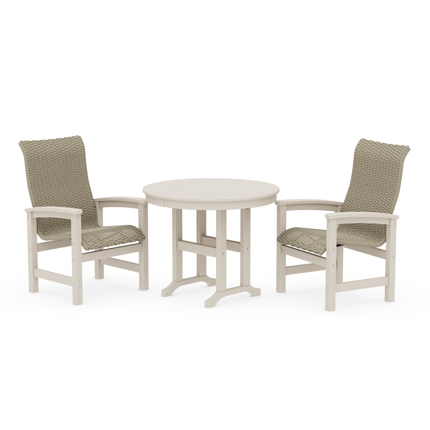 POLYWOOD Coastal Woven High-Back 3-Piece Farmhouse Dining Set — Sand / Dune Grass