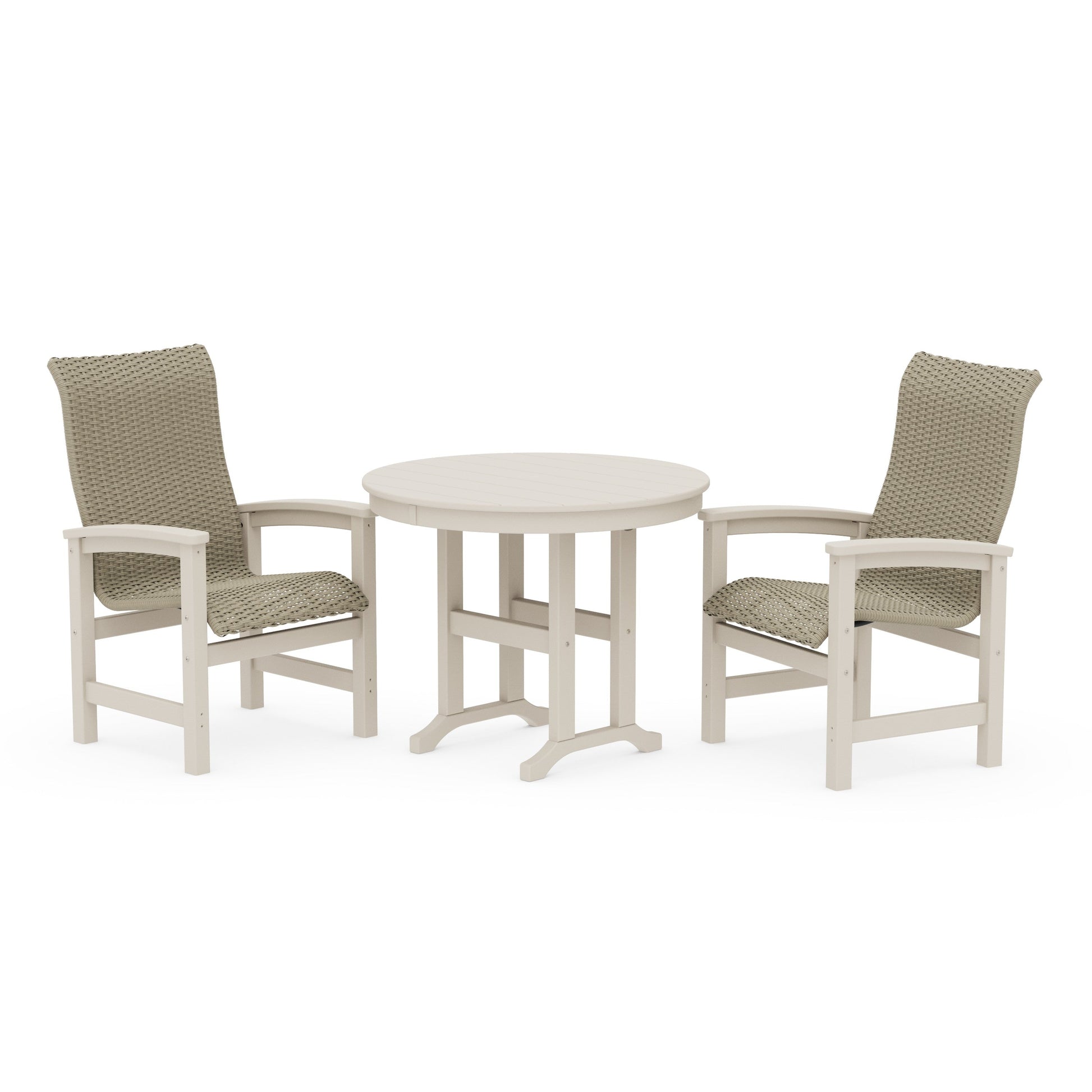 POLYWOOD Coastal Woven High-Back 3-Piece Farmhouse Dining Set — Sand / Dune Grass