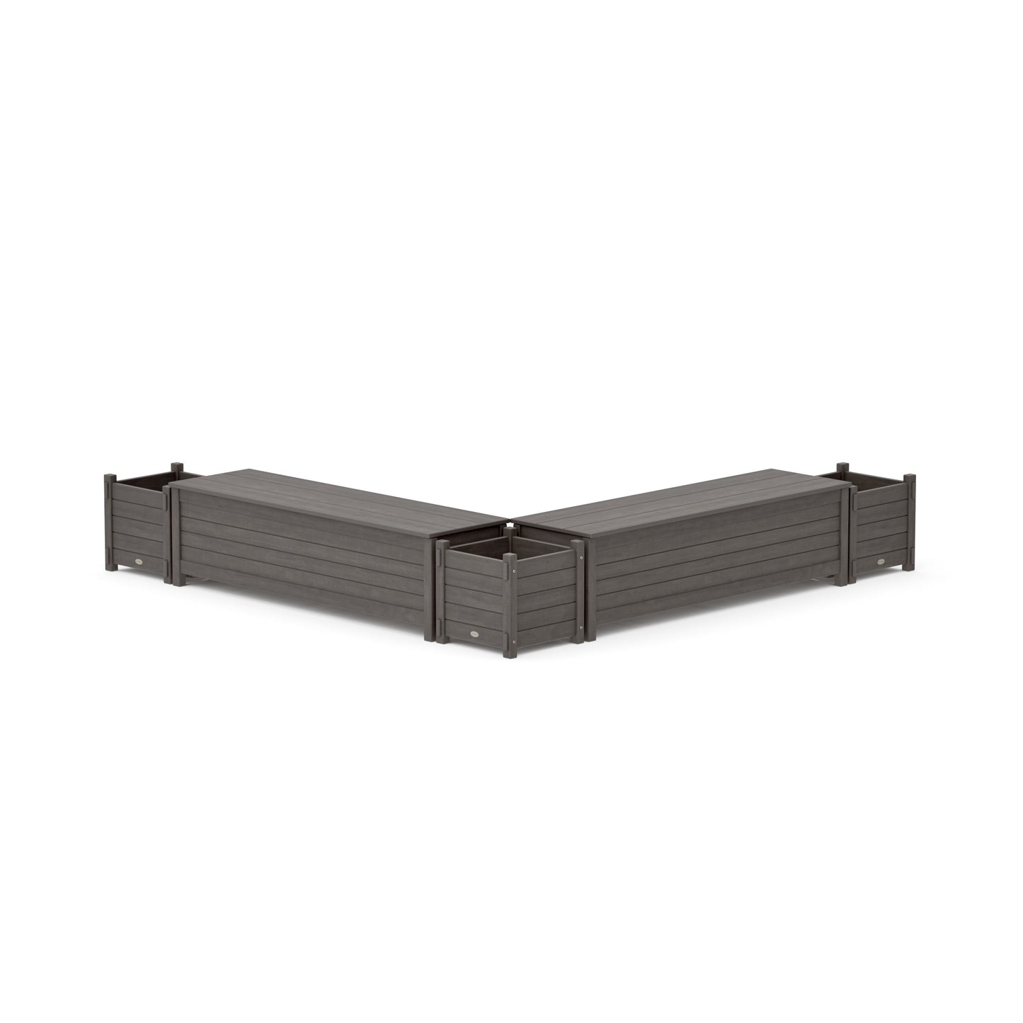 POLYWOOD 60" Nautical L- Shaped Planter Storage Bench Corner Set — Driftwood