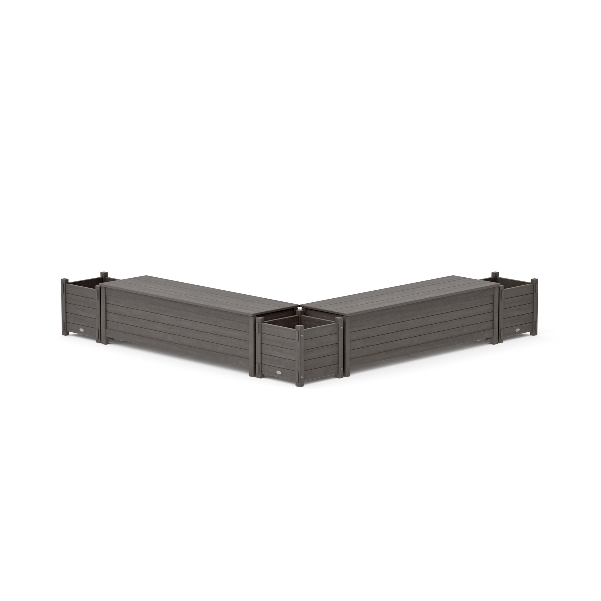 POLYWOOD 60" Nautical L- Shaped Planter Storage Bench Corner Set — Driftwood