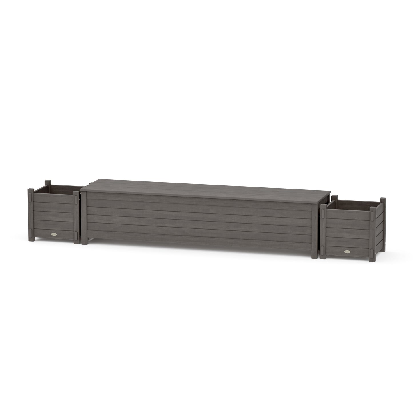 POLYWOOD 72" Nautical Straight Planter Storage Bench Set — Driftwood