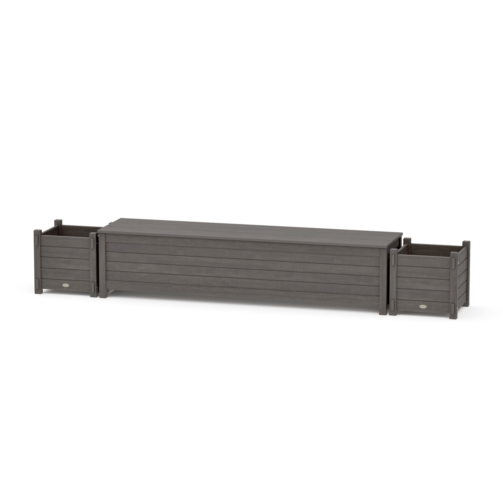 POLYWOOD 72" Nautical Straight Planter Storage Bench Set — Driftwood