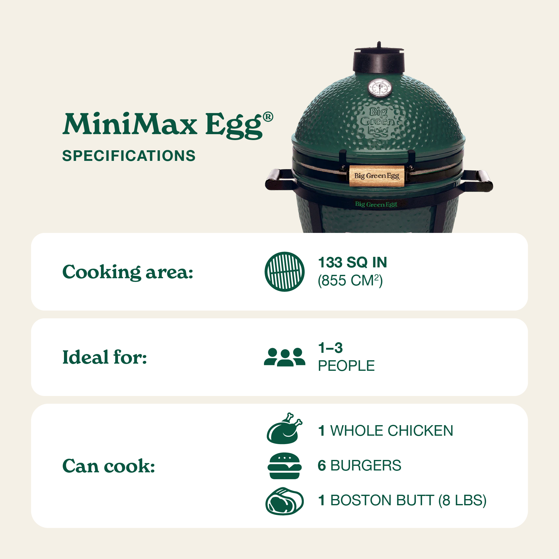 MiniMax Big Green Egg with Nest and Acacia Mates Package